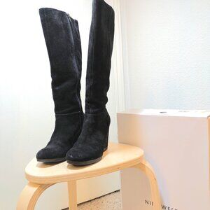 Nine West Black Suede Wedge Boots